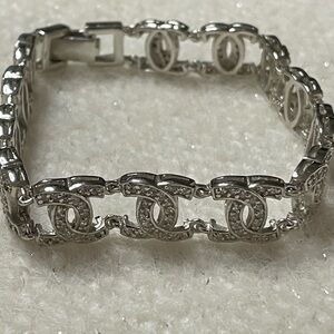 Vintage Silver Interlocking C Rhinestone Link Bracelet